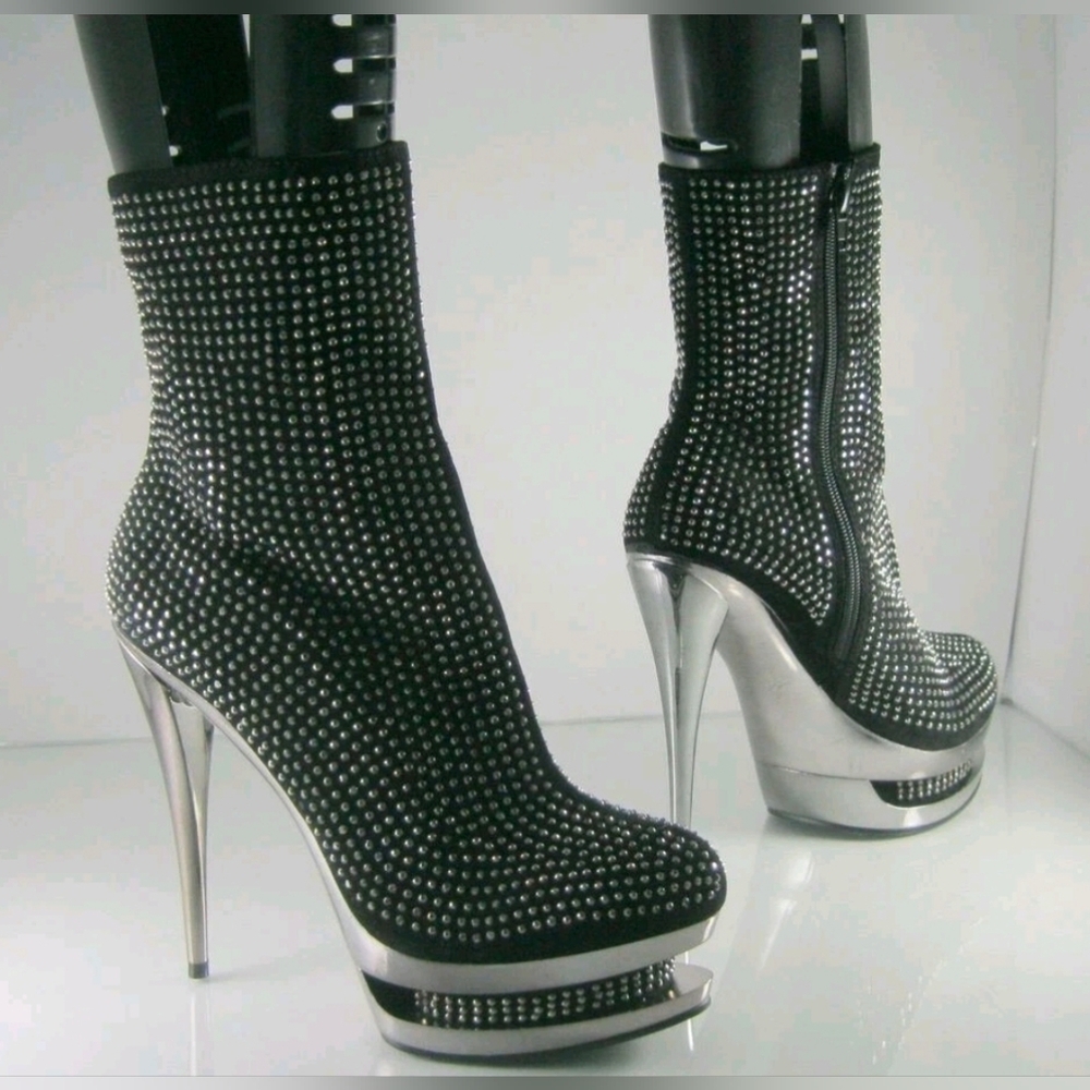 EUC - BLACK STUDDED PLATFORM STILETTO ANKLE BOOTS (Size 9) WORN TWICE